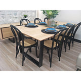 Aconite 9pc 210cm Dining Table Set 8 Arched Back Chair Solid Messmate Timber - Front View