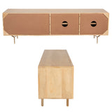Knox ETU Entertainment TV Unit 180cm 3 Door 2 Drawer Solid Mango Wood - Natural - 45-Degree Angle