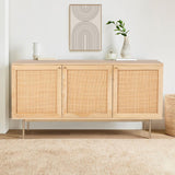 Martina Buffet Table Sideboard 145cm 3 Door Solid Mango Wood Storage Cabinet - Front View