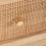 Martina Set of 2 Bedside Table 2 Drawer Storage Cabinet Solid Mango Wood Rattan - Close-Up Angle