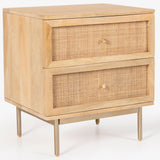 Martina Bedside Table 2 Drawer Storage Cabinet Solid Mango Wood Rattan - Front View