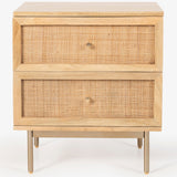 Martina Bedside Table 2 Drawer Storage Cabinet Solid Mango Wood Rattan - Side View