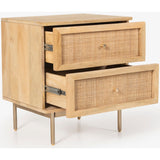 Martina Bedside Table 2 Drawer Storage Cabinet Solid Mango Wood Rattan - Top-Down View