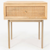 Martina Set of 2 Bedside Table 1 Drawer Storage Cabinet Solid Mango Wood Rattan - Side View