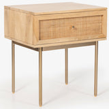 Martina Bedside Table 1 Drawer Storage Cabinet Solid Mango Wood Rattan - Front View