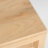 Martina Bedside Table 1 Drawer Storage Cabinet Solid Mango Wood Rattan - 45-Degree Angle