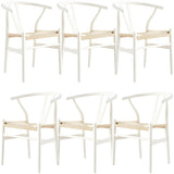 Anemone Set of 6 Wishbone Dining Chair Beech Timber Replica Hans Wenger - White