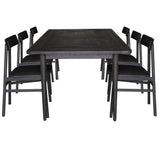 Claire 7pc Dining Set Table 180cm Solid Oak Wood Timber Seat Chair - Black - Front View