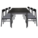 Claire 7pc Dining Set Table 180cm Solid Oak Wood Fabric Seat Chair - Black - Front View