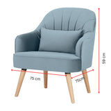 Keira Set of 2 Accent Sofa Arm Chair Fabric Uplholstered Lounge - Light Blue - Top-Down View