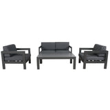 Outie 4pc Set 1+1+2 Seater Outdoor Sofa Lounge Coffee Table Aluminium Charcoal - Side View