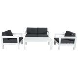 Outie 4pc Set 1+1+2 Seater Outdoor Sofa Lounge Coffee Table Aluminium White - Side View