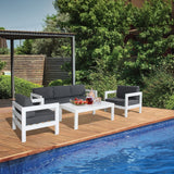 Outie 3pc Set 1+1+3 Seater Outdoor Sofa Lounge Aluminium Frame White - Front View