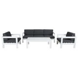 Outie 4pc Set 1+1+3 Seater Outdoor Sofa Lounge Coffee Table Aluminium White - Side View
