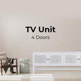 Jasmine ETU Entertainment TV Unit 160cm 4 Door Mindi Wood Rattan - White - Side View