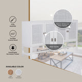 Jasmine Sideboard Buffet Table 160cm 4 Door Mindi Wood Rattan - White - 45-Degree Angle