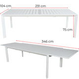 Iberia 230-345cm Aluminium Outdoor Extensible Dining Table White - Side View