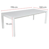 Iberia 178cm Aluminium Outdoor Dining Table White - Side View