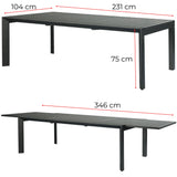 Iberia 13pc 230-345cm Aluminium Outdoor Extensible Dining Table Chair Charcoal - 45-Degree Angle