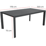Iberia 7pc Set 178cm Aluminium Outdoor Dining Table Chair Charcoal - Top-Down View