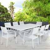 Percy 6pc Set Outdoor Dining Table Chair Aluminium Frame White - Front View