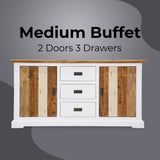Orville Buffet Table 166cm 2 Door 3 Drawer Solid Acacia Timber Wood -Multi Color - Front View
