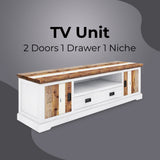 Orville ETU Entertainment TV Unit 214cm 2 Door Solid Acacia Timber - Multi Color - Front View