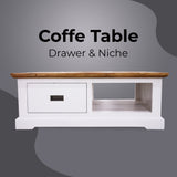 Orville Coffee Table 120cm 1 Drawer Solid Acacia Timber Wood - Multi Color - Front View