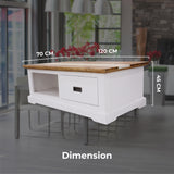 Orville Coffee Table 120cm 1 Drawer Solid Acacia Timber Wood - Multi Color - Side View