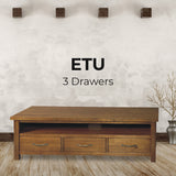 Birdsville ETU Entertainment TV Unit 174cm 3 Drawer Solid Mt Ash Wood - Brown - Front View