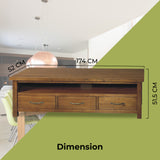 Birdsville ETU Entertainment TV Unit 174cm 3 Drawer Solid Mt Ash Wood - Brown - Side View