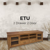 Birdsville ETU Entertainment TV Unit 223cm 2 Door 2 Drawer Mt Ash Wood - Brown - Front View