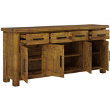 Teasel Buffet Table 191cm 4 Door 4 Drawer Solid Pine Timber Wood - Rustic Oak - Side View