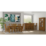 Teasel 9pc Dining Set 210cm Table 8 Chair Solid Pine Wood Timber - Rustic Oak - Front View