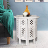 Scilla Rubber Wood Timber Round 45cm Side Table - White - Front View