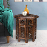 Scilla Rubber Wood Timber Round 45cm Side Table - Burnt Natural - Side View