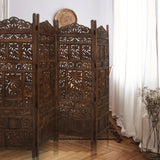 Elephant 4 Panel Room Divider Screen Privacy Shoji Timber Wood Stand - Burnt - Front View