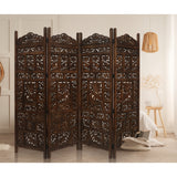 Elephant 4 Panel Room Divider Screen Privacy Shoji Timber Wood Stand - Burnt - Side View