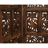 Elephant 4 Panel Room Divider Screen Privacy Shoji Timber Wood Stand - Burnt - 45-Degree Angle