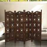 Iron Jali 4 Panel Room Divider Screen Privacy Shoji Timber Wood Stand - Burnt - Side View