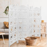 Iron Jali 4 Panel Room Divider Screen Privacy Shoji Timber Wood Stand - White - Front View