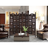 Circle Jali 4 Panel Room Divider Screen Privacy Shoji Timber Wood Stand - Burnt - Side View