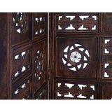 Circle Jali 4 Panel Room Divider Screen Privacy Shoji Timber Wood Stand - Burnt - 45-Degree Angle