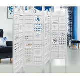 Circle Jali 4 Panel Room Divider Screen Privacy Shoji Timber Wood Stand - White - Front View