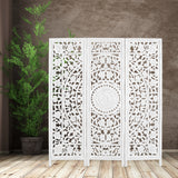 Jans 3 Panel Room Divider Screen Privacy Shoji Timber Wood Stand - White - Front View