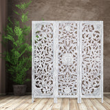 Diego 3 Panel Room Divider Screen Privacy Shoji Timber Wood Stand - White - Front View