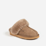 Ugg Slippers Premium Australia Sheepskin Unisex Scuffette Suede (Unisex Cow Suede) (BROWN, EU43)