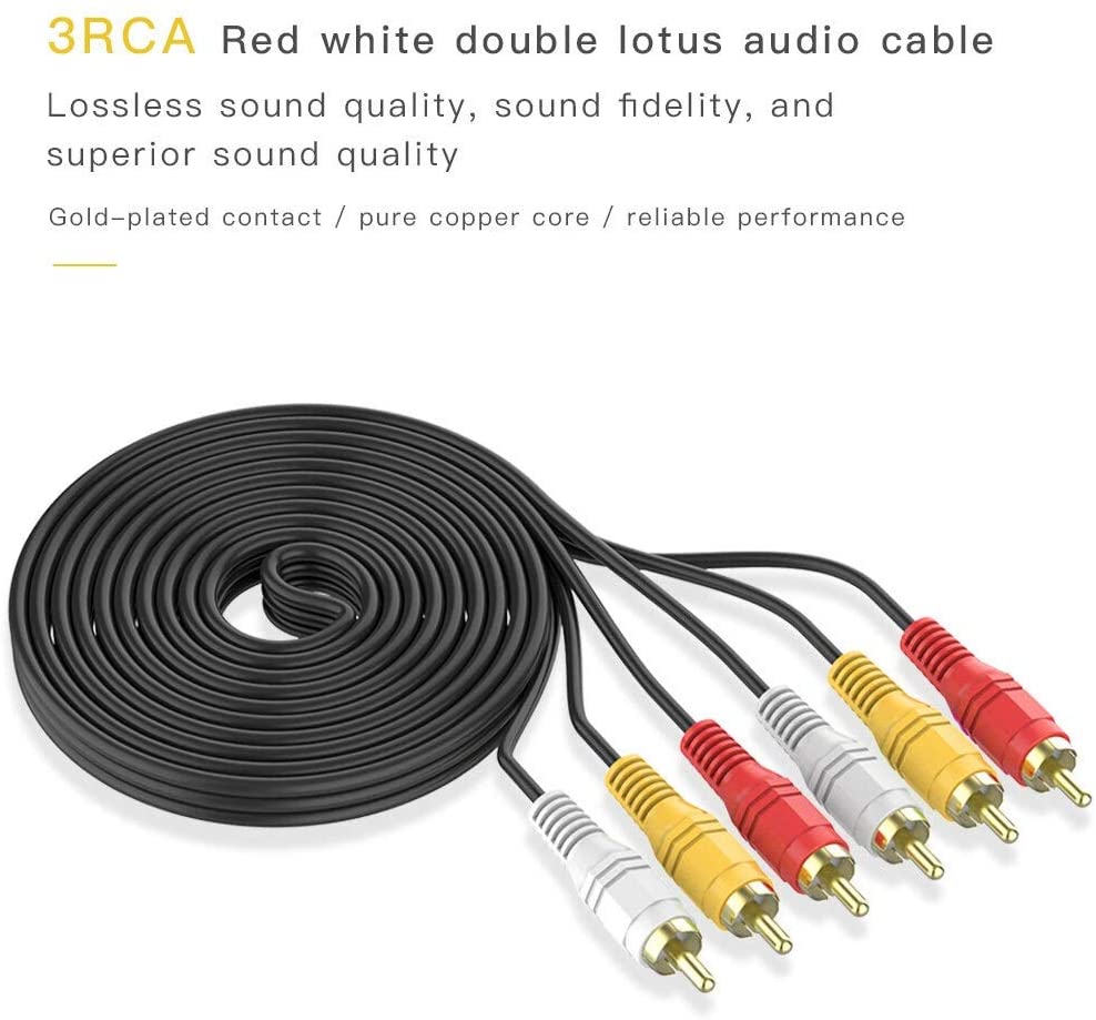 1.5M Shielded Gold Plated 3 RCA Male to Male Composite AV Audio Video Cable