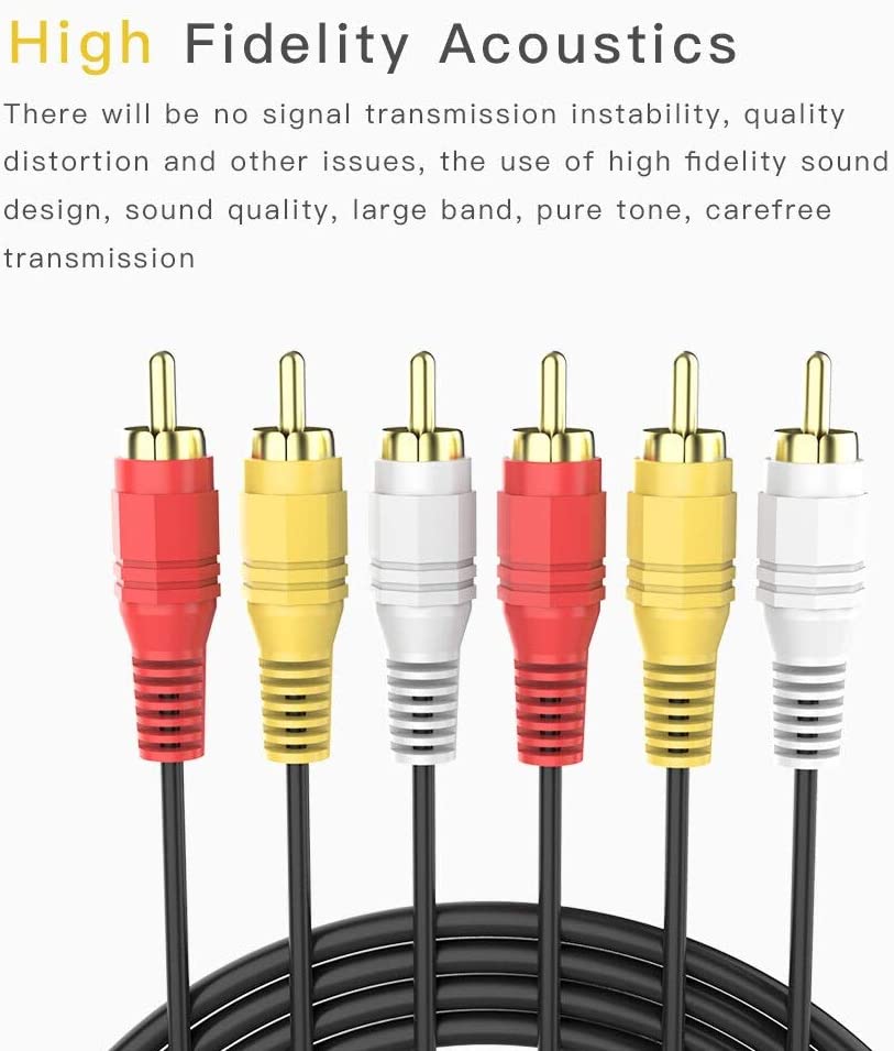 1.5M Shielded Gold Plated 3 RCA Male to Male Composite AV Audio Video Cable