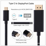 1.8M Type C USB-C Thunderbolt 3 to Display port DP Cable Male to Male Converter - 45-Degree Angle